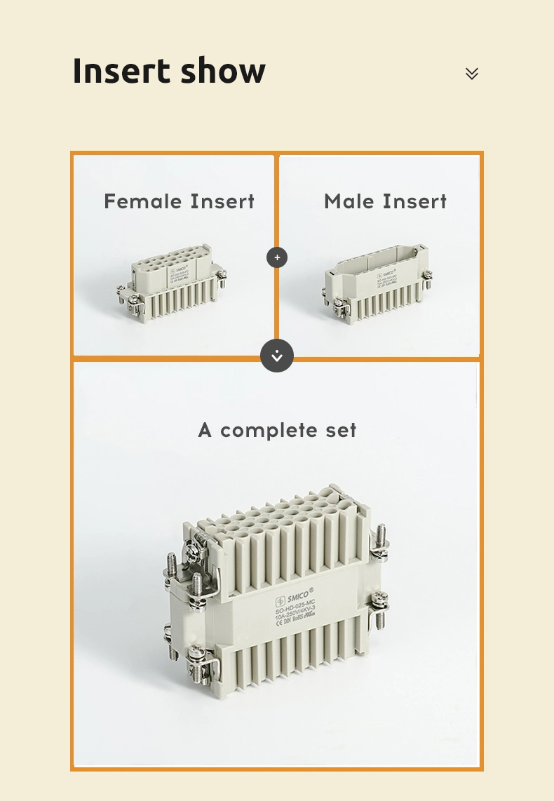 Smico HD Series Rectangular Heavy Duty Connectors HD-025-Mc Male Insert 25 Pins 09210253001 Cable Plug Socket